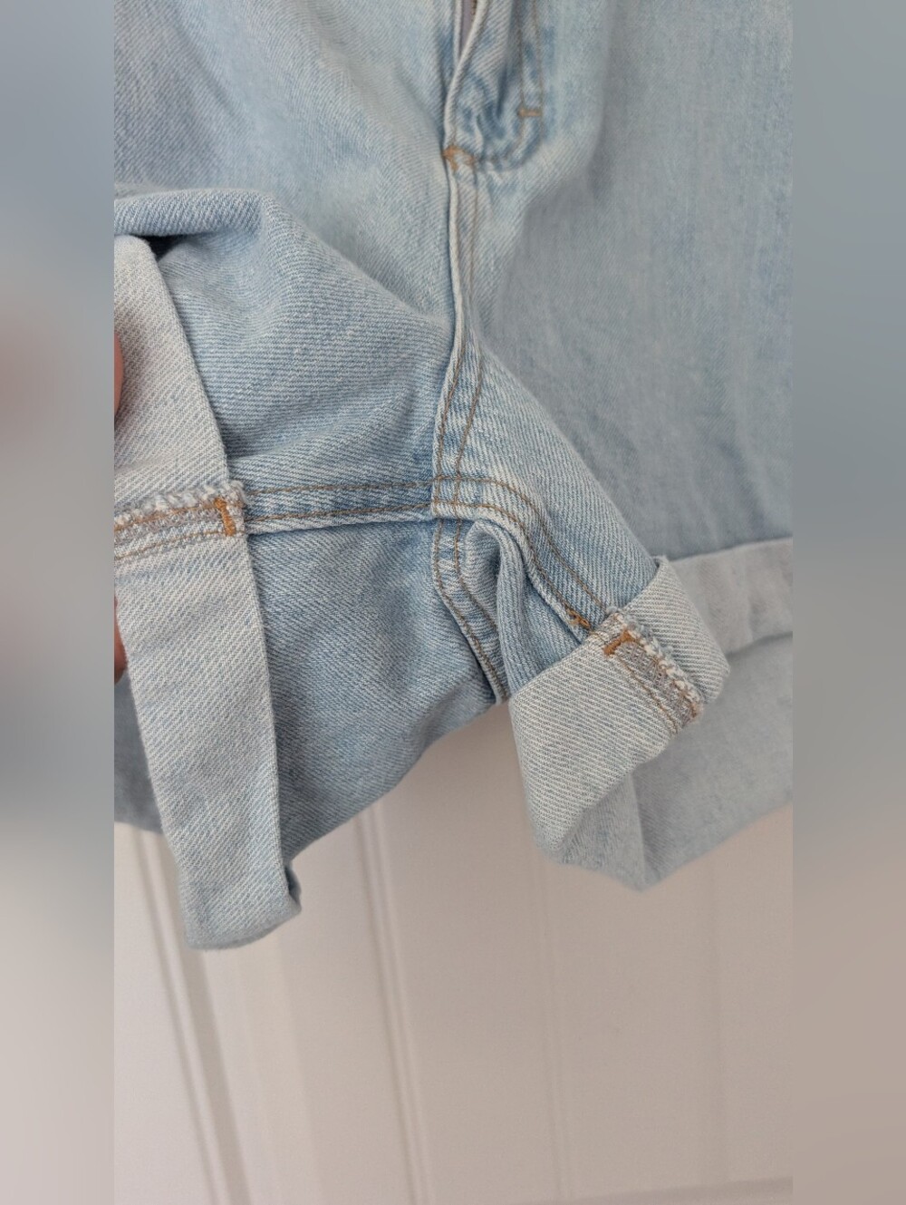 High Rise Light Wash Denim Mom Short With Rolled Hem 14 - Picture 5 of 9
